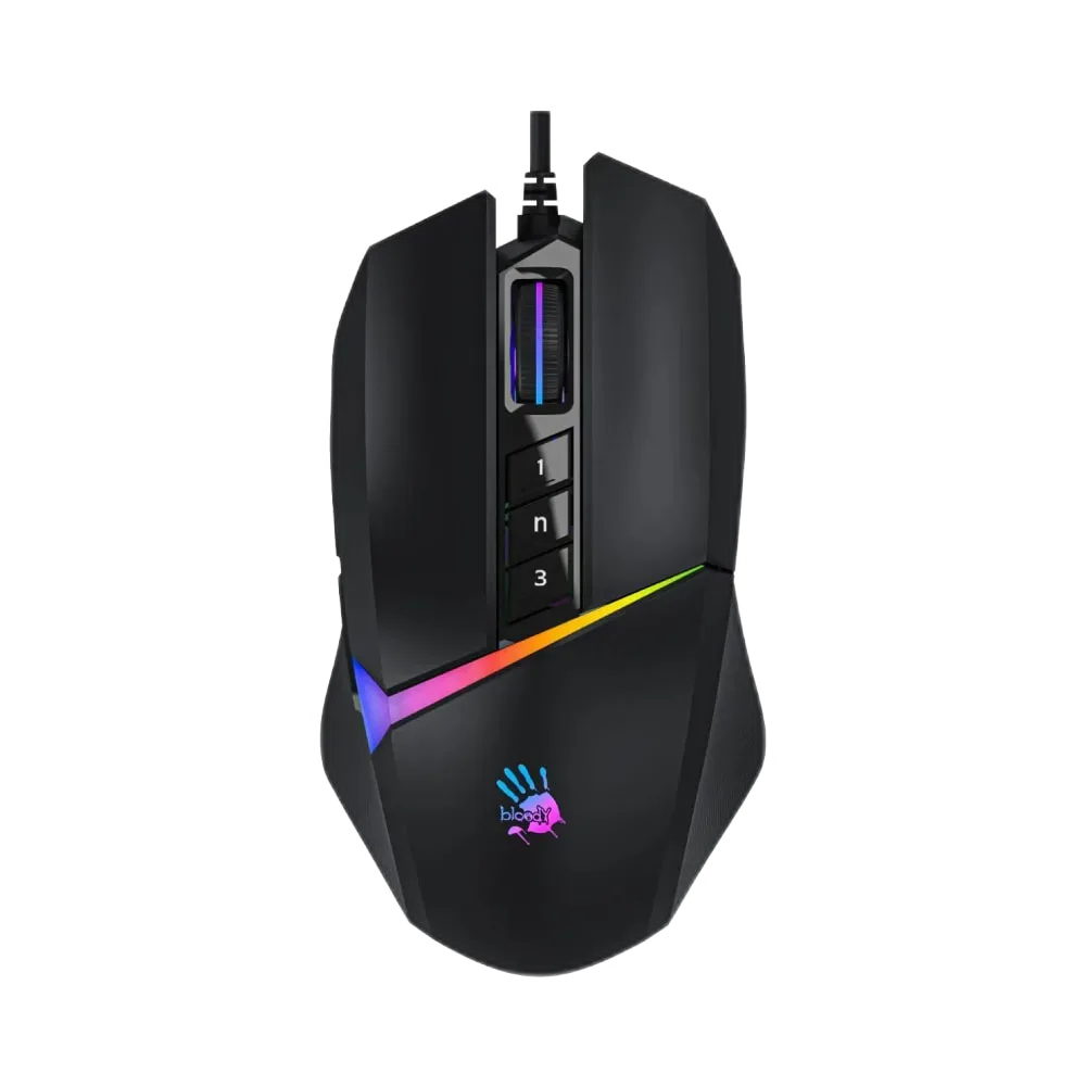 Bloody W60 Max — The black W60 Max with RGB lighting around the body.