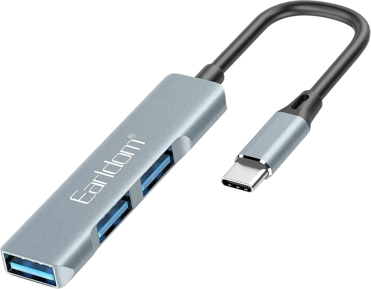 Earldom ET-HUB10 — Tri porta USB-A lidhen përmes kabllos USB-C të hub-it.