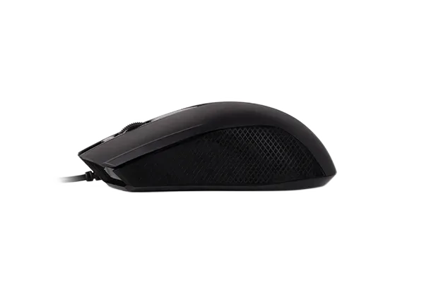 A4Tech OP-760 USB Black — Pamje anësore e trupit të formuar dhe lidhjes me kabllo.