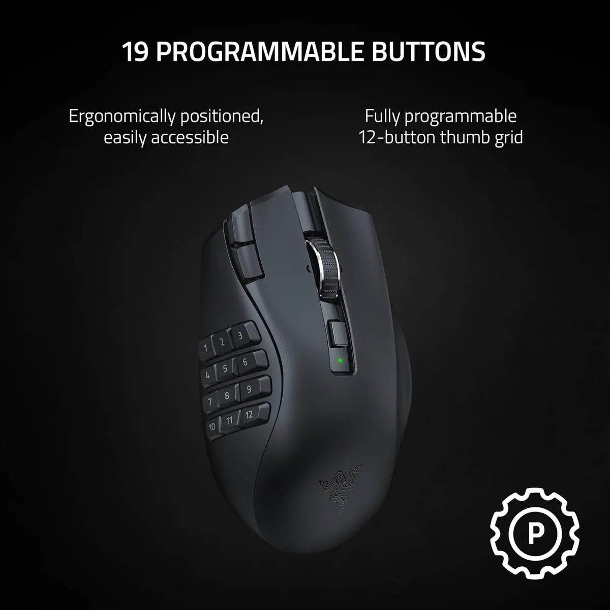Razer Naga V2 HyperSpeed — Pamja anësore nxjerr në pah dymbëdhjetë butonat e numëruar.
