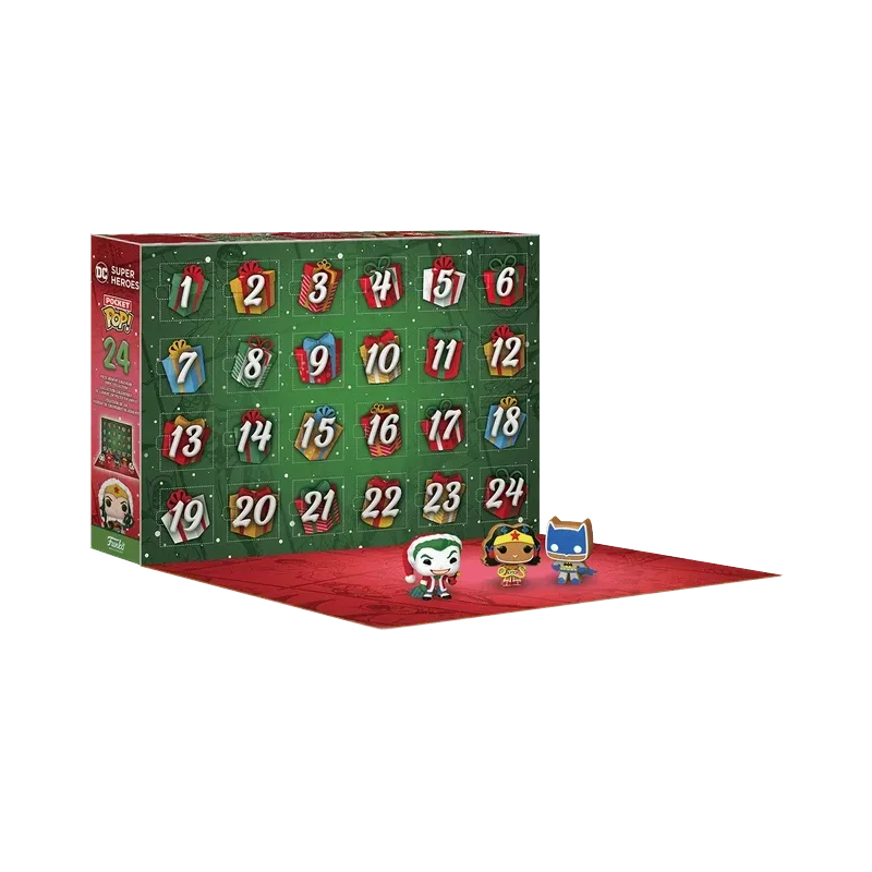 Dyert me numra ndajnë 24 surprizat e kalendarit. Funko DC Super Heroes Advent Calendar — Dyert me numra ndajnë 24 surprizat e kalendarit.