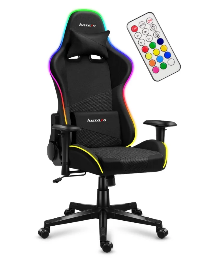 Huzaro Force 6.3 RGB Mesh — Force 6.3 RGB Mesh with adjustable arms and separate neck and lumbar cushions.