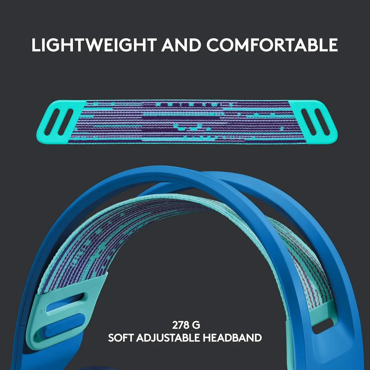 Logitech G733 Blue — The reversible suspension strap sits beneath the outer headband.