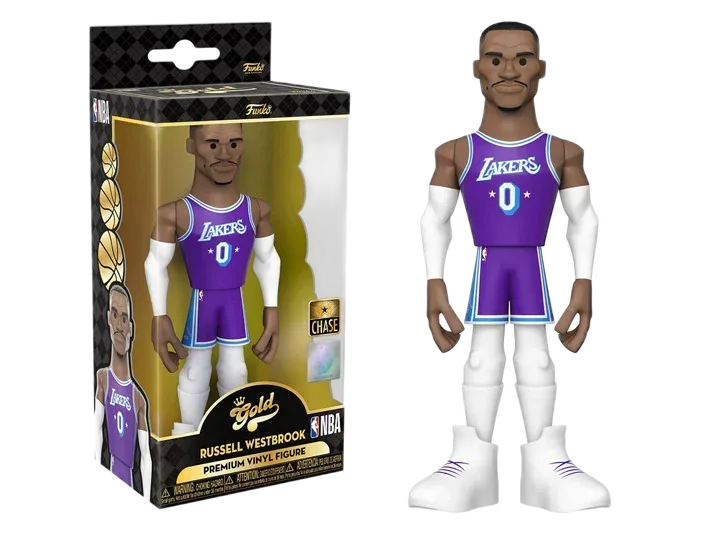 Funko GOLD Russell Westbrook Lakers 5-inch Chase — The GOLD window box is part of the 5-inch edition’s presentation.