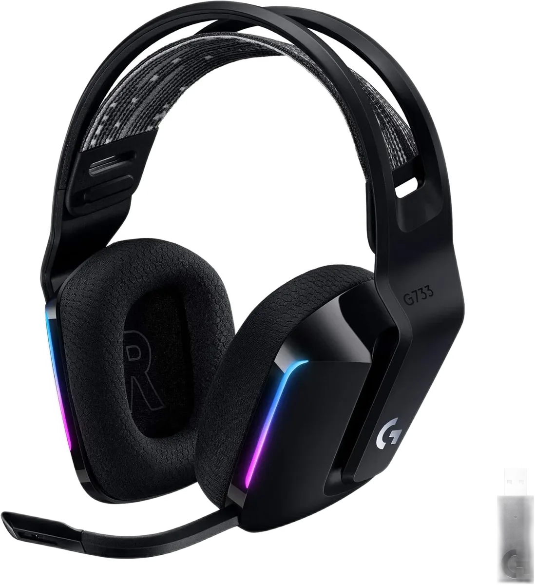 Logitech G733 Black — G733 Black, me shirita ndriçimi përpara dhe mikrofon të shkëputshëm.