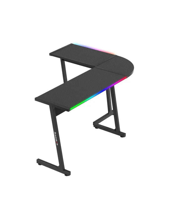 The RGB corner desk without equipment; the return can be assembled on either side. Huzaro Hero 6.0 Black RGB — The RGB corner desk without equipment; the return can be assembled on either side.