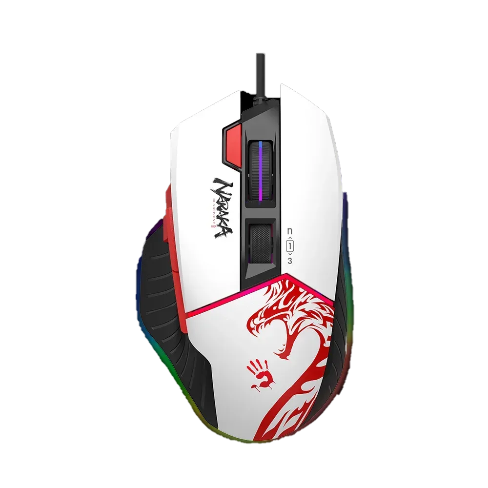 Bloody Naraka W95 Max — White and red Naraka artwork across the shell.