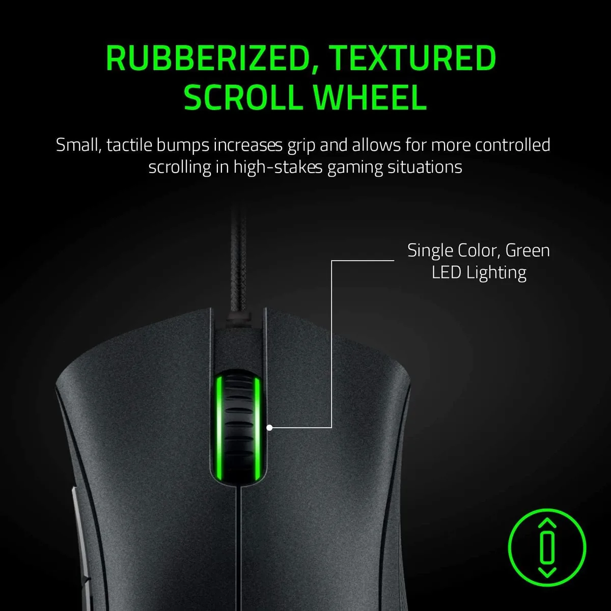 Razer DeathAdder Essential — The textured scroll wheel sits between the two main buttons.