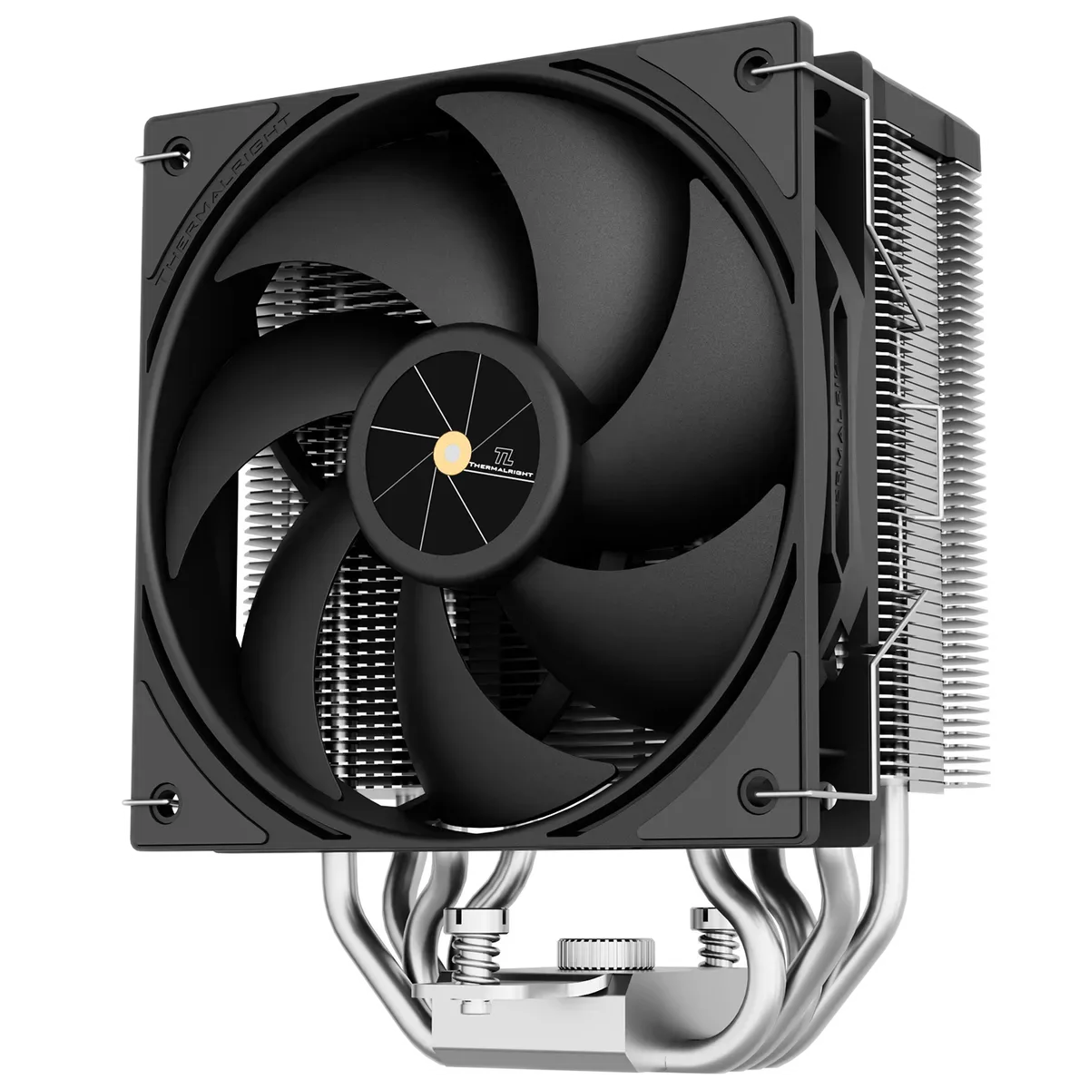 Assassin X 120 R Digital Black, front view of the plain black fan and heat-pipe layout