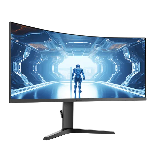 KOORUI 34E6UC 170Hz — Ekrani i lakuar e shtrin hapësirën e punës në një panel të vetëm.
