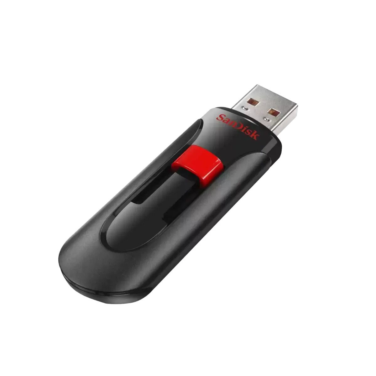 Black-and-red Cruzer Glide with a retractable USB-A plug. SanDisk Cruzer Glide 32GB — Black-and-red Cruzer Glide with a retractable USB-A plug.