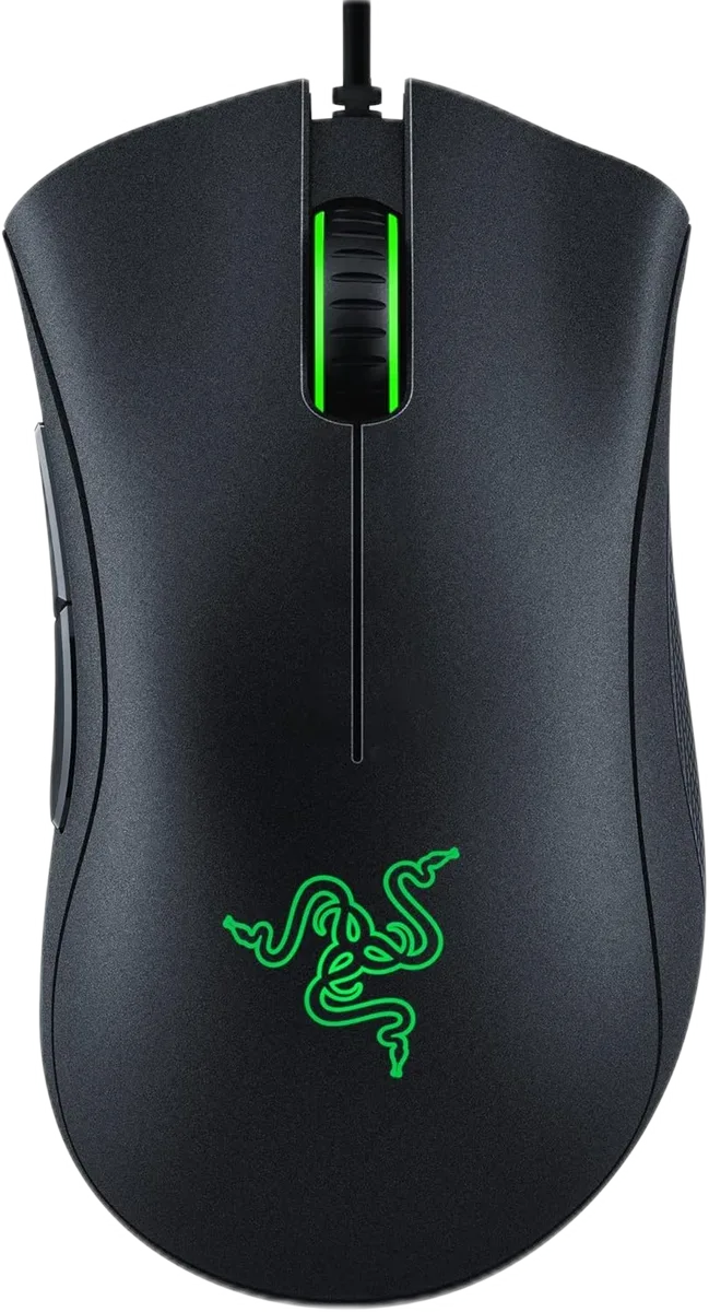 Razer DeathAdder Essential — The black Essential uses single-colour green lighting.