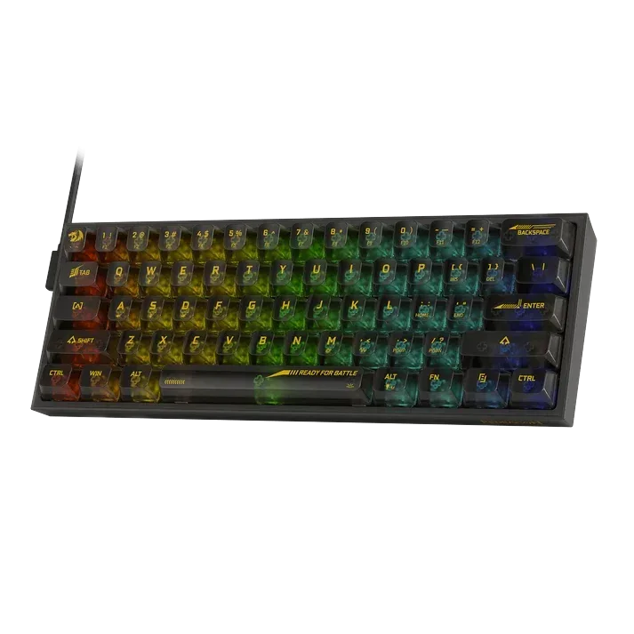 Keycaps të errët transparentë lejojnë kalimin e ndriçimit RGB. Redragon Fizz Black RGB — Keycaps të errët transparentë lejojnë kalimin e ndriçimit RGB.