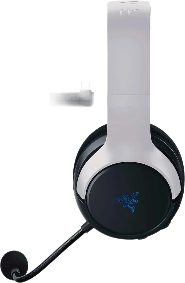 Razer Kaira for PS5 — Side view of the earcup, headband adjustment and microphone arm.