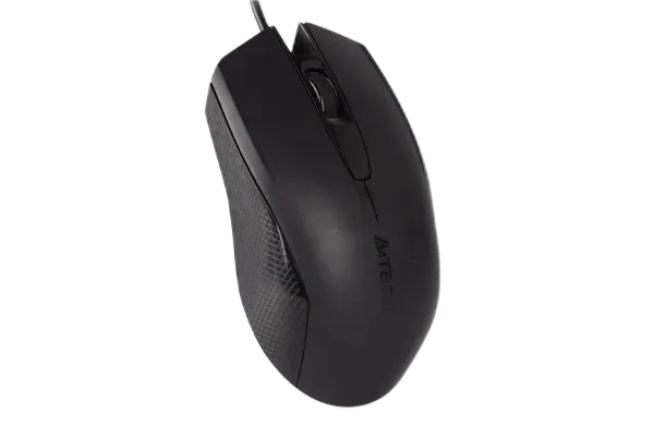 A4Tech OP-760 USB Black — OP-760 simetrik ka tre butona dhe rrotën në qendër.