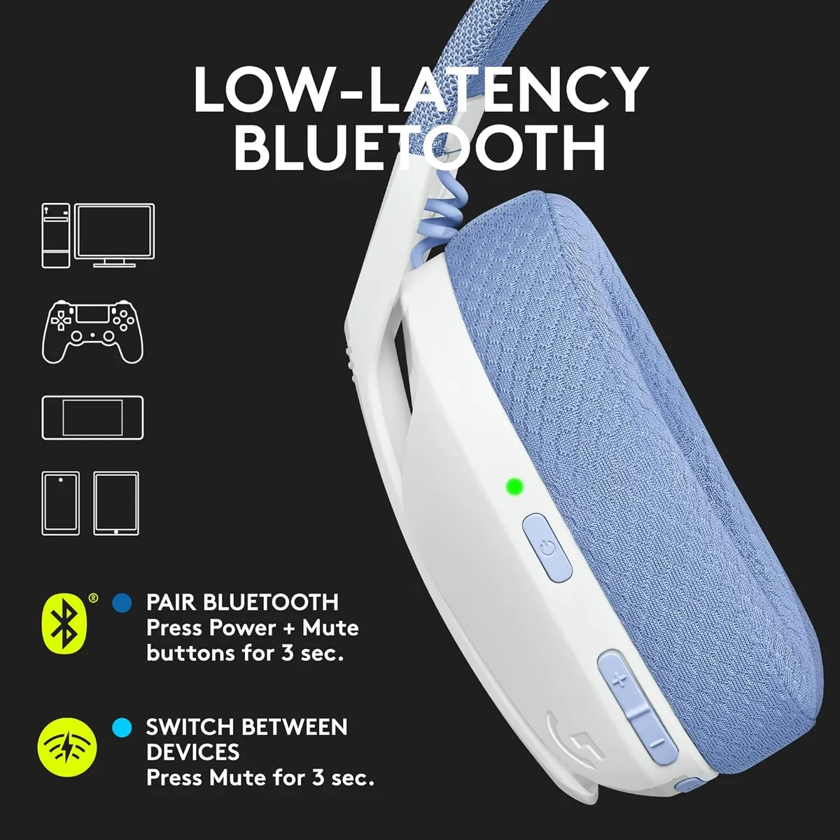 Logitech G435 White — Kontrollet në kupë përdoren për lidhjen dhe rregullimet gjatë dëgjimit.