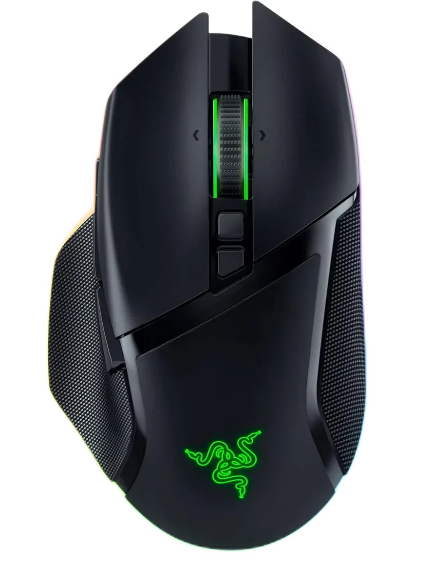 Razer Basilisk V3 Pro — Basilisk V3 Pro i zi ka mbështetje të dallueshme për gishtin e madh.