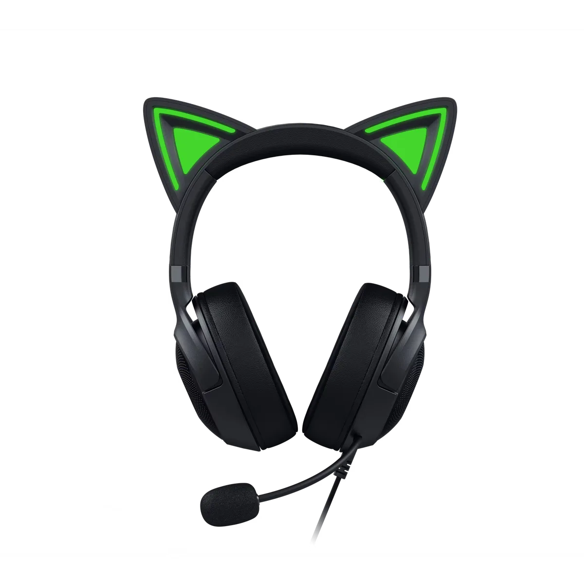 Pamje ballore e mbështetëses, jastëkëve dhe veshëve të fiksuar. Razer Kraken Kitty V2 Black — Pamje ballore e mbështetëses, jastëkëve dhe veshëve të fiksuar.