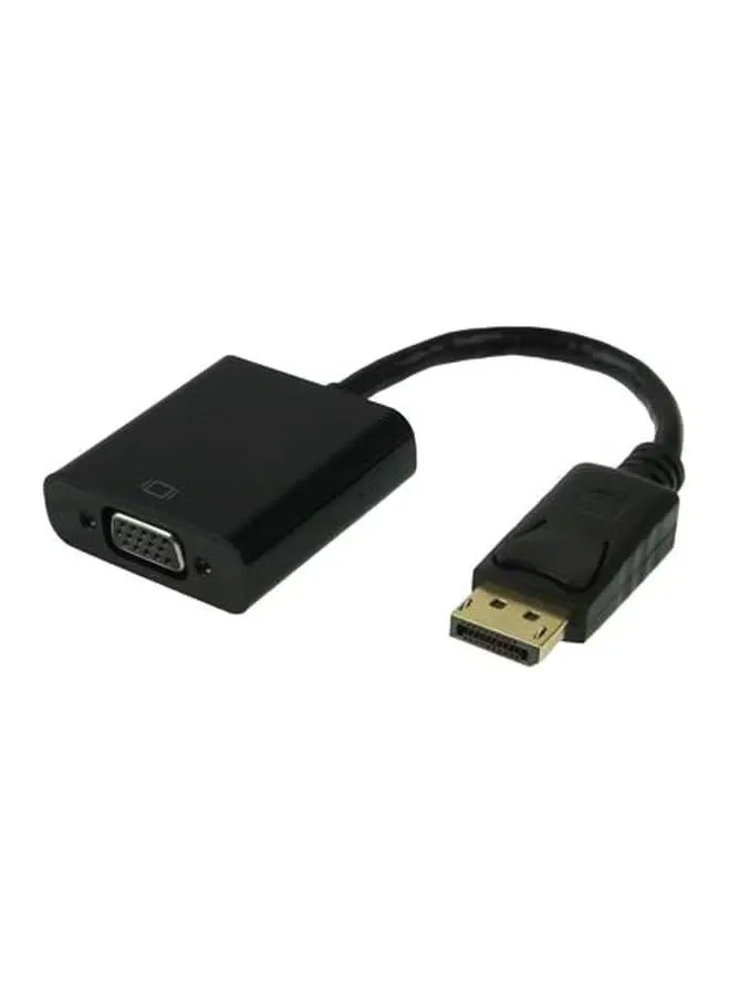 DisplayPort to VGA adapter — Representative unbranded adapter with a DisplayPort plug and a VGA socket; casing details may vary.