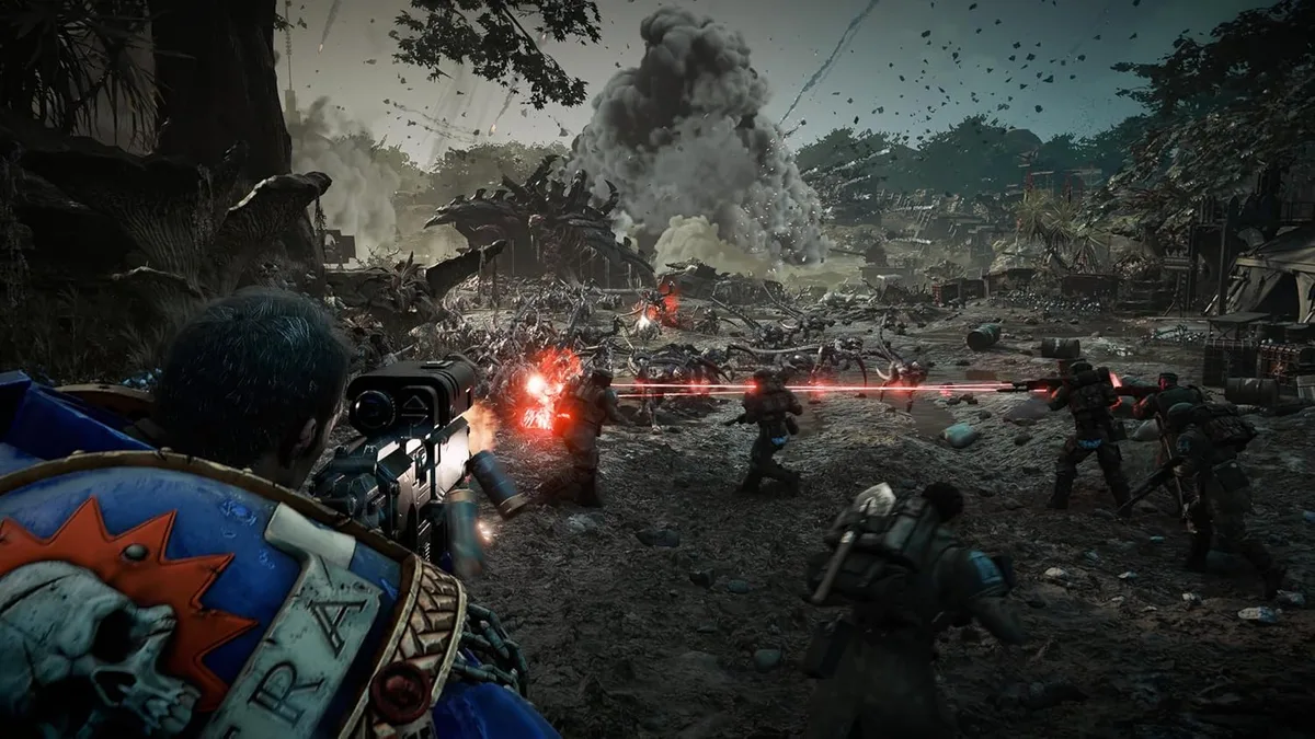 Warhammer 40000: Space Marine 2 — Ranged combat and enemy pressure shape the battlefield.