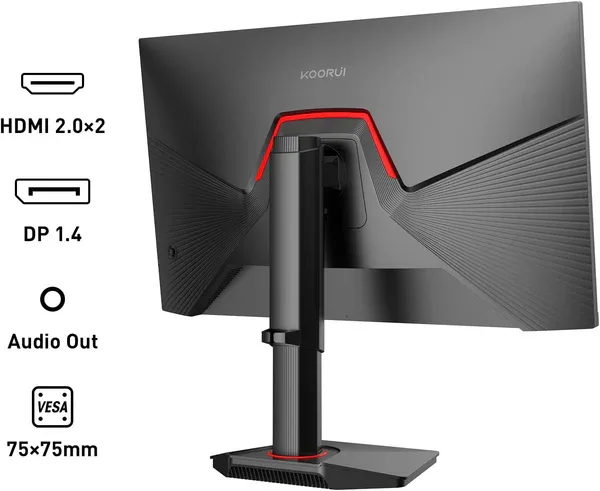 Koorui G2722P — Rear mounting area, video inputs and stand column.