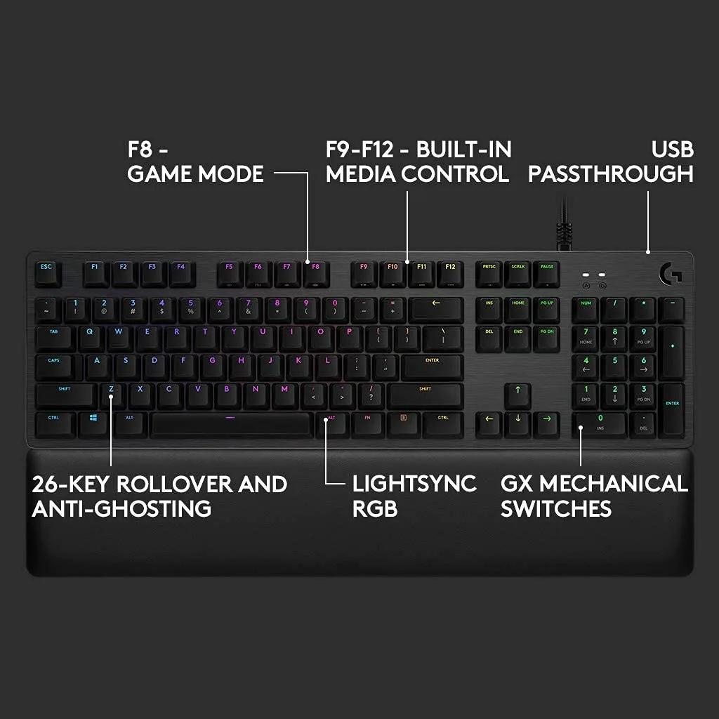 Logitech G513 Carbon — Taste me format të plotë dhe portë USB passthrough.