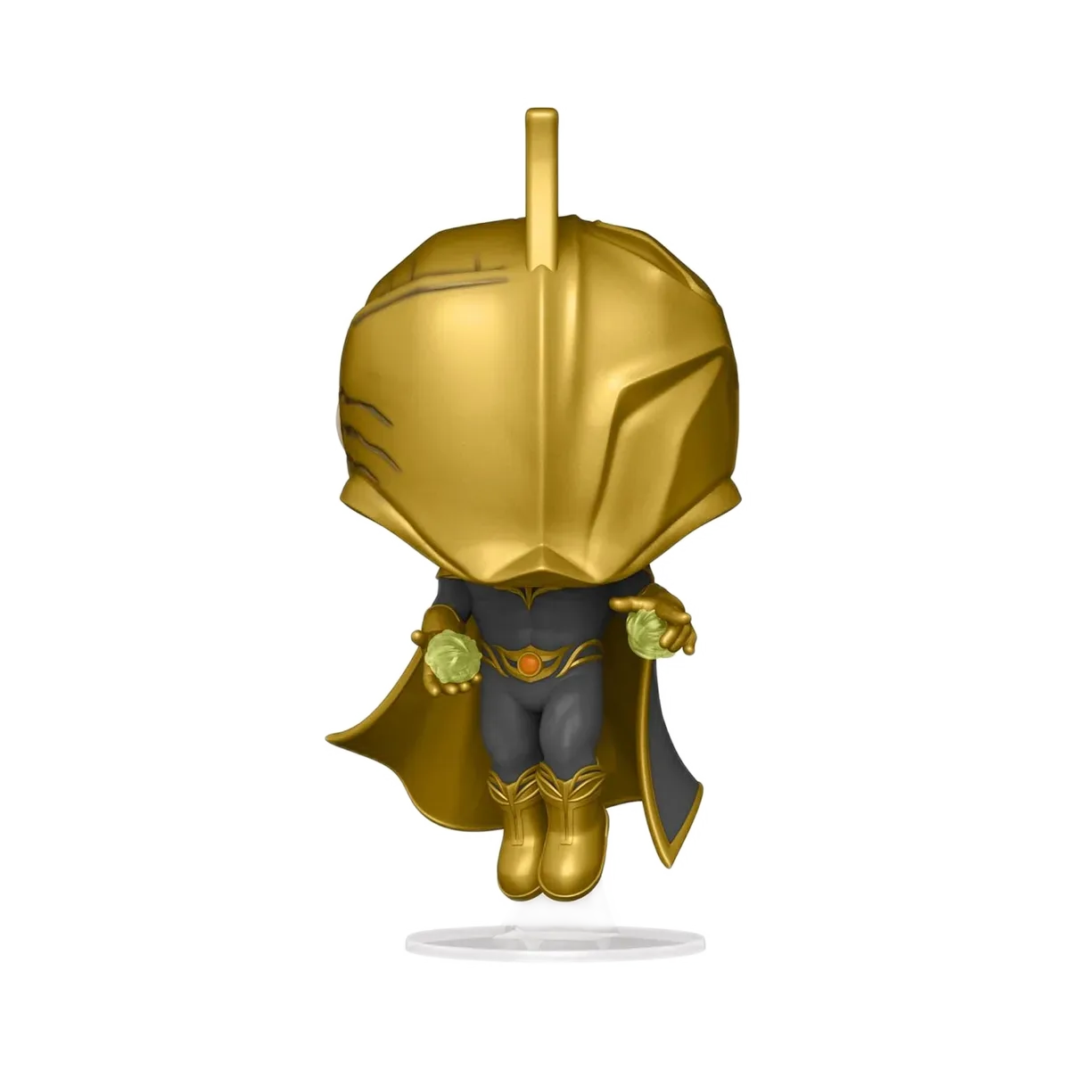 Funko Dr. Fate — Helmeta dhe poza e ngritur dallojnë siluetën e Dr. Fate.