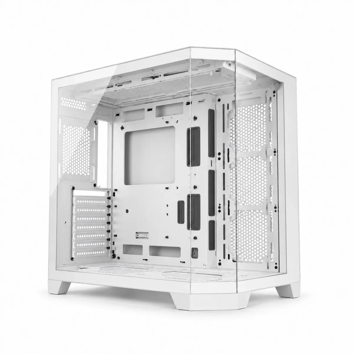 Snowman CS089W white empty PC case with an angled glass corner