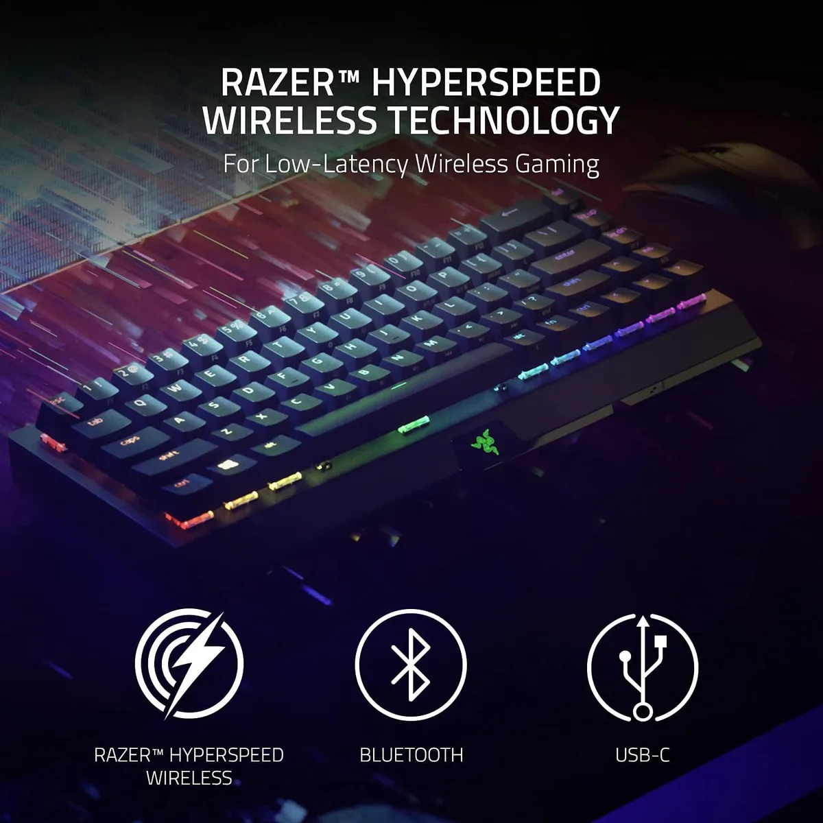 Razer BlackWidow V3 Mini HyperSpeed — HyperSpeed, Bluetooth dhe USB-C ofrojnë tri mundësi lidhjeje.