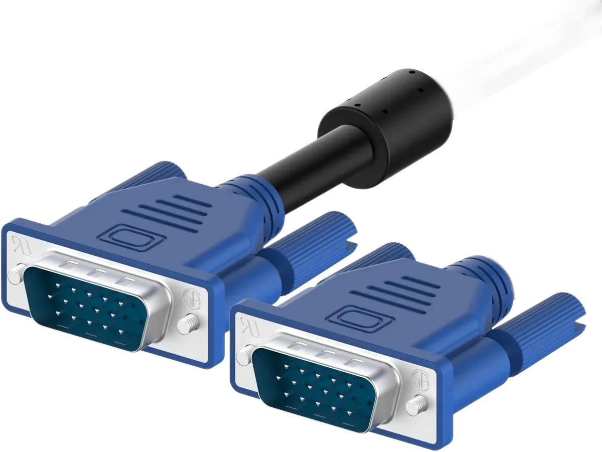 VGA to VGA Cable — Spina VGA me 15 pina dhe vida mbajtëse në pamje ilustruese.