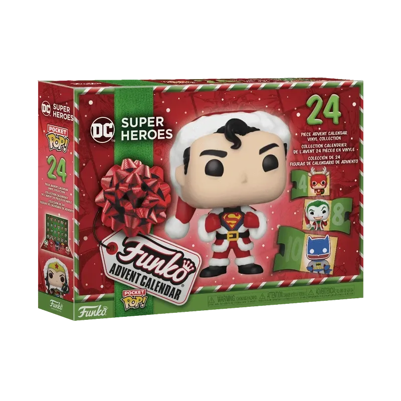 Paketimi DC Super Heroes paraqet temën festive Pocket Pop!. Funko DC Super Heroes Advent Calendar — Paketimi DC Super Heroes paraqet temën festive Pocket Pop!.