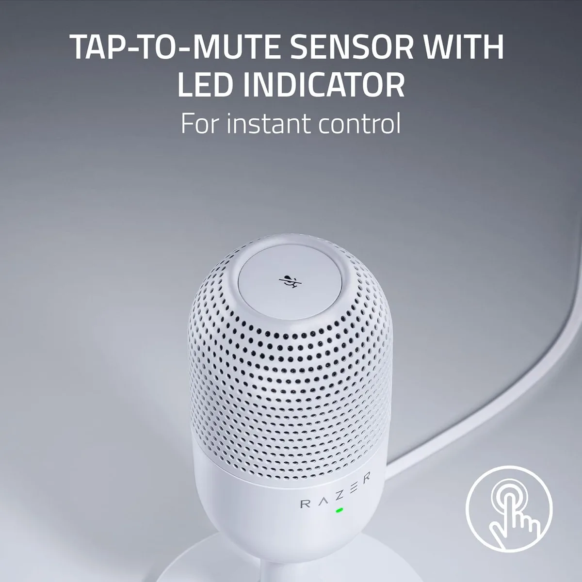 Sensori sipër e bën komandën mute të lehtë për t’u arritur. Razer Seiren V3 Mini White — Sensori sipër e bën komandën mute të lehtë për t’u arritur.