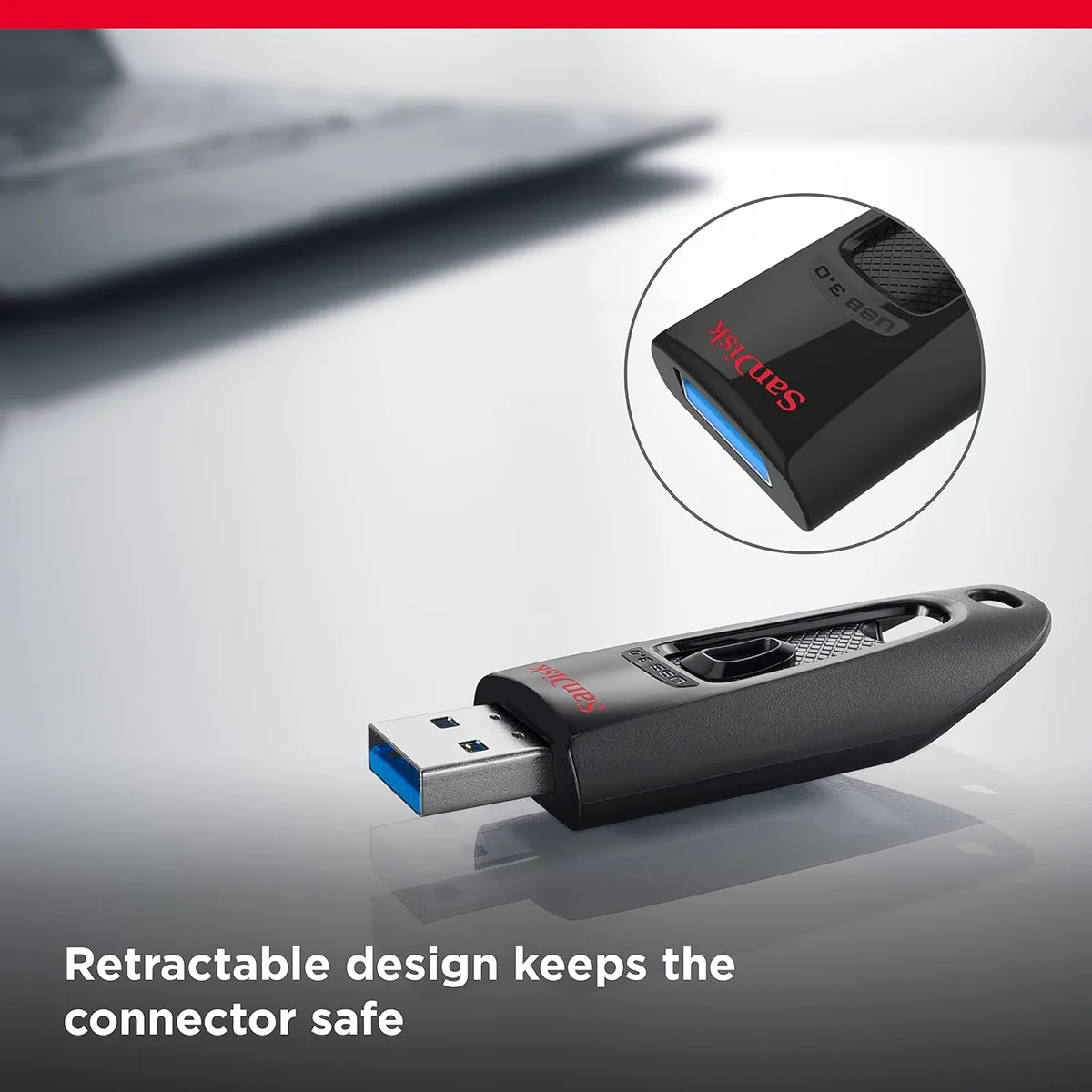 SanDisk Ultra 16GB retractable USB drive — Tërhiqe spinën para se ta vendosësh USB-në në xhep ose çantë.