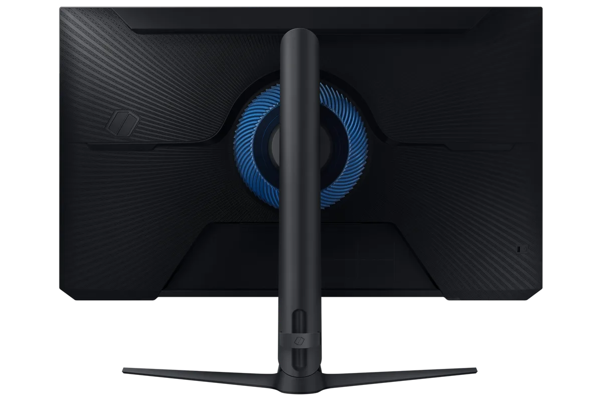 The rear stand provides height adjustment and portrait rotation. Samsung Odyssey G51C 27″ — The rear stand provides height adjustment and portrait rotation.