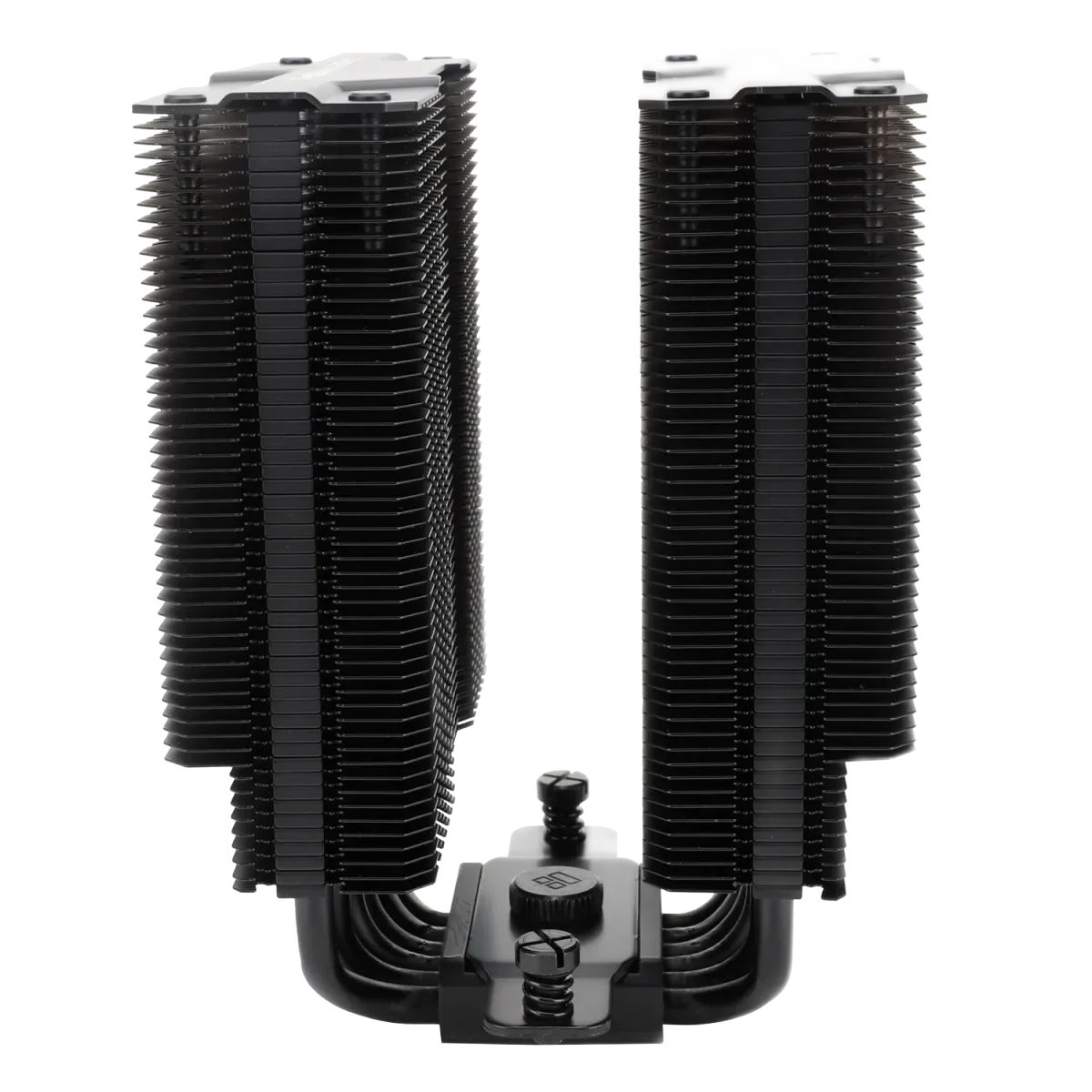 Peerless Assassin 120 Black, the exposed heatsink shows the two fin stacks and heat pipes