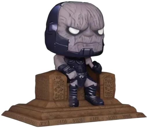 Funko Darkseid on Throne — Darkseid i ulur në fron, mbi bazamentin me shkallë.