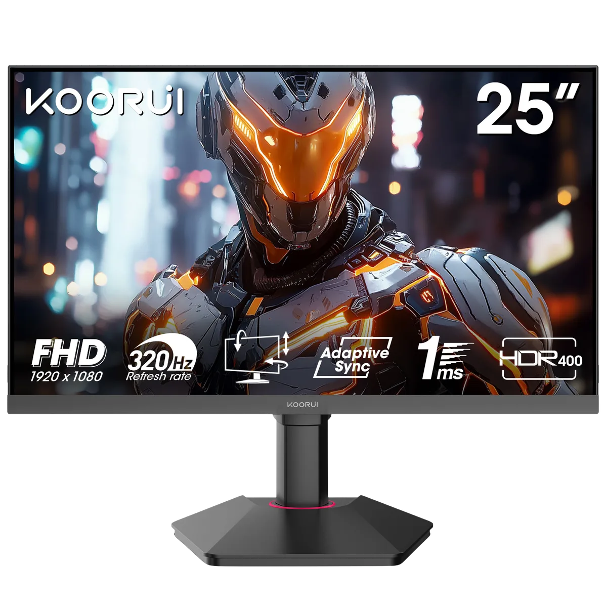 Koorui G2511E — The 24.5-inch Fast IPS screen with its height-adjustable stand.
