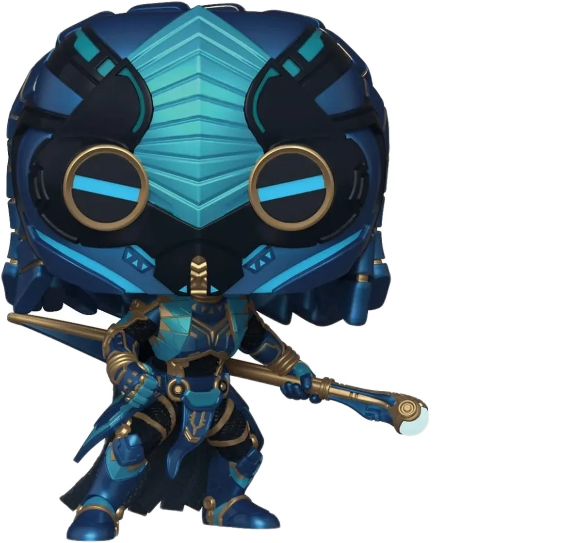 Funko Okoye (Midnight Angel) — Helmeta e gjerë dhe modeli turkez i armaturës së Okoye.