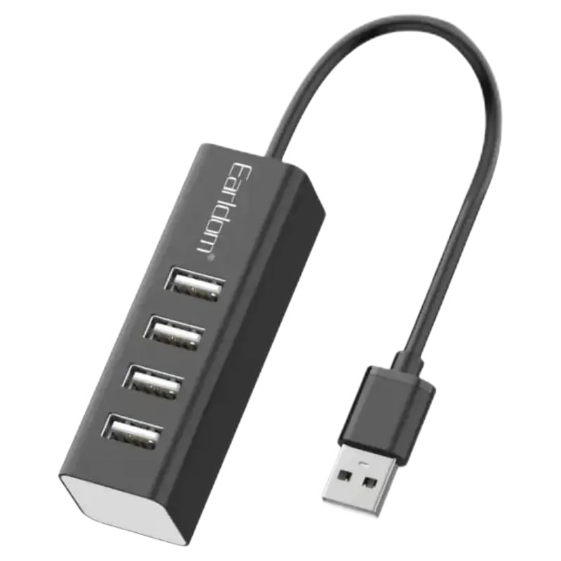 Earldom ET-HUB14 — Katër porta USB-A ndajnë një lidhje USB-A me kompjuterin.