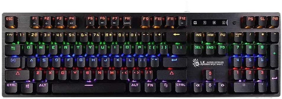Bloody B760 Optical — The B760's full-size layout and dark metal surface.
